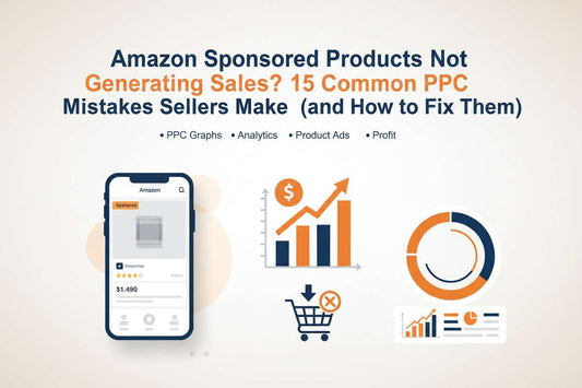 Amazon PPC mistakes causing low sales, featuring sponsored product ads, performance charts, analytics insights, and conversion optimization strategies.