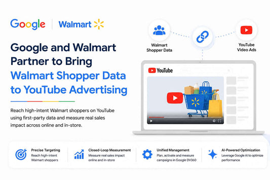 Google and Walmart partnership integrating Walmart Connect shopper data into Google DV360 platform enabling advanced YouTube advertising targeting, closed-loop sales measurement, and AI-powered retail media optimization for brands.