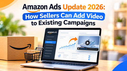 Amazon Ads campaign dashboard showing the Add video option for eligible Sponsored Products