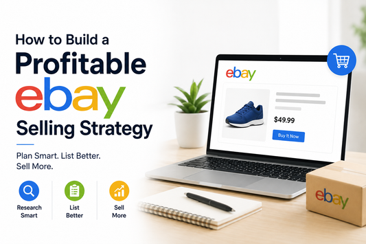 How to Build a Profitable eBay Selling Strategy with eBay listing optimization and sales growth concept.